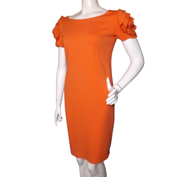 PIETRO BRUNELLI Dress, XS Maternity, Orange, Fabric Flower/Short sleeve, Zipper - Picture 5 of 15